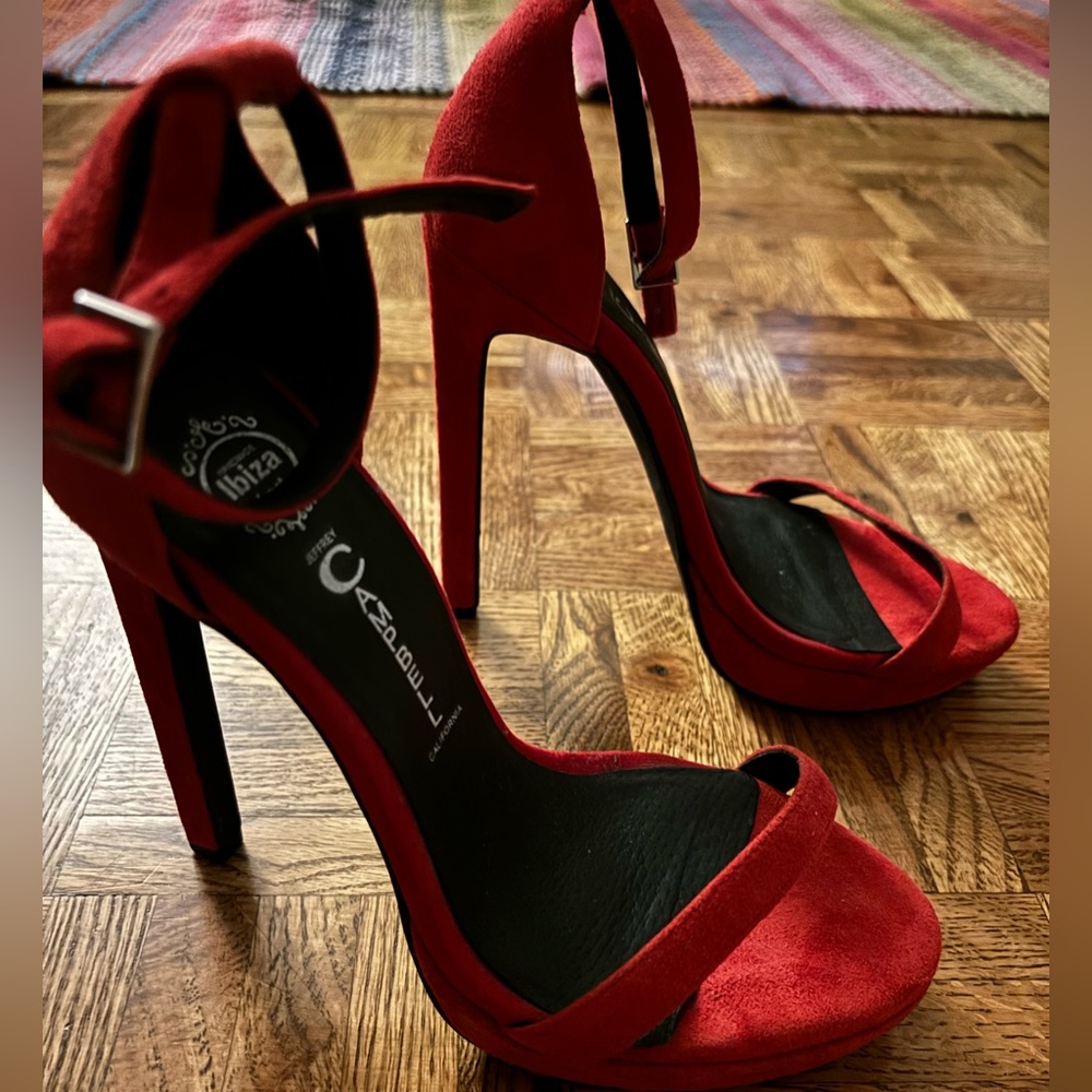 Jeffrey Campbell red suede heels, pumps